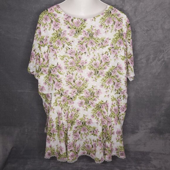 Torrid Womens Blouse Plus Size 5X (5) Floral Sheer Short Sleeve Top Lace Trim - Picture 4 of 7
